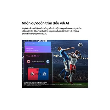 LG NANO 4K UHD AI NU85 Sports Forecast by AI Concierge displays a live soccer match with an on-screen AI panel presenting predictions, game insights, and league data, suggesting how AI analyzes gameplay to forecast match outcomes. 